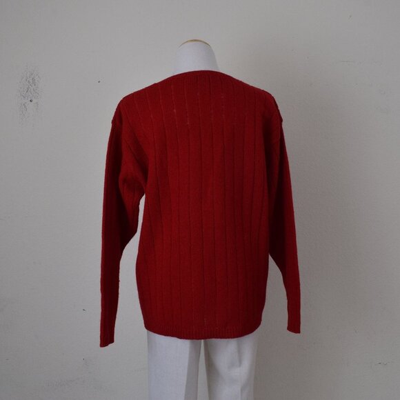 Vintage 00s Red Wool boxy Sweater | size M - Picture 4 of 10